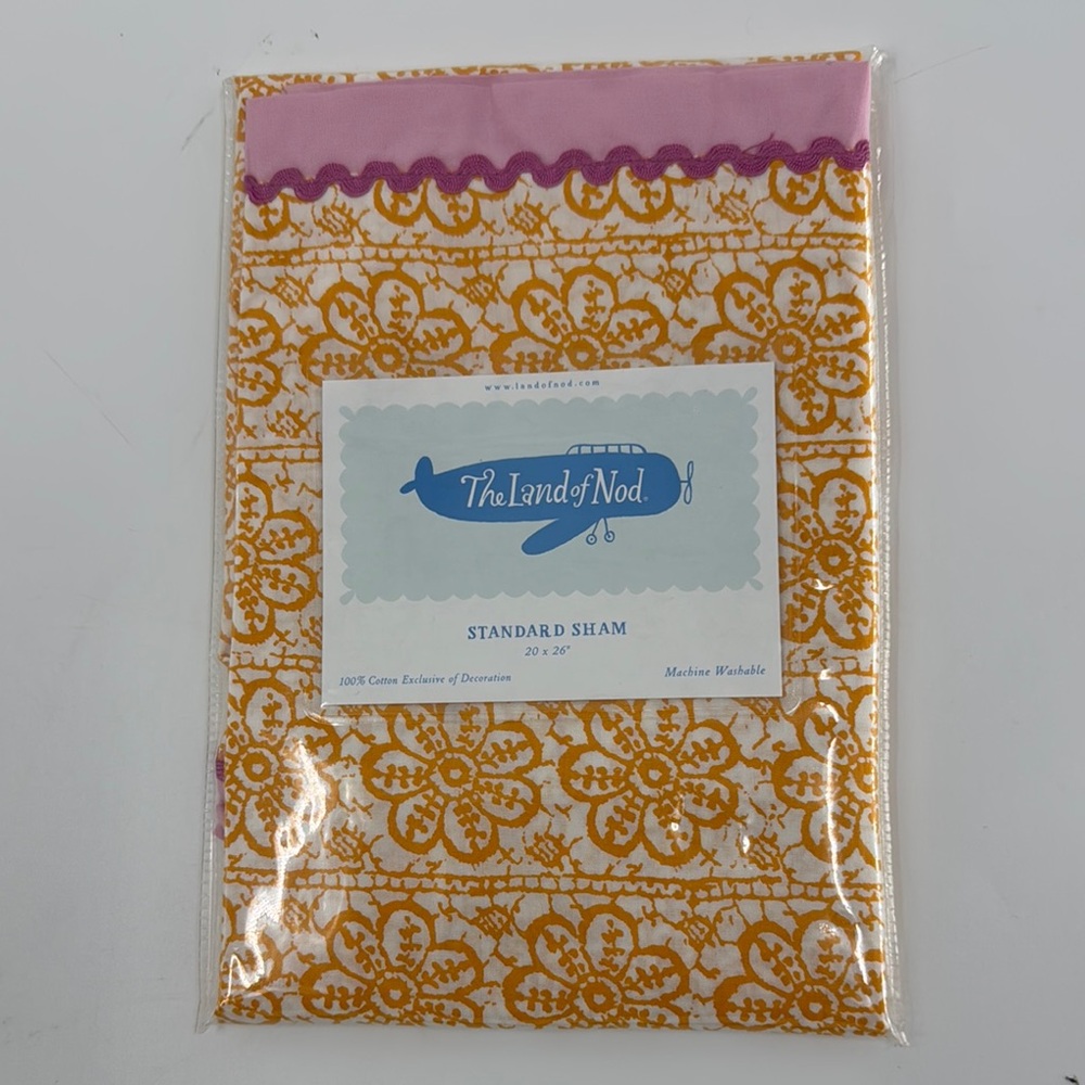 The Land of Nod Standard Sham with Pink and Orange Pattern NEW